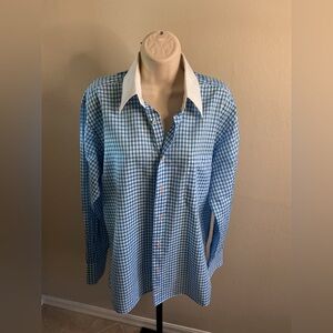 Robert Talbott gingham blue shirt size 15 1/5”